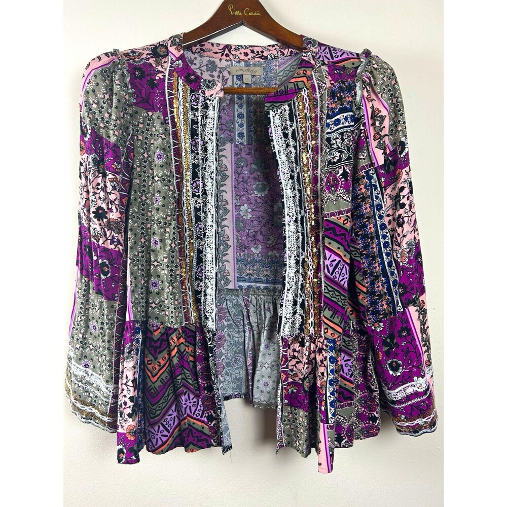 Wonderly Bohemian Patchwork Open Front Jacket 1X Plus Peasant Cottagecore Lace